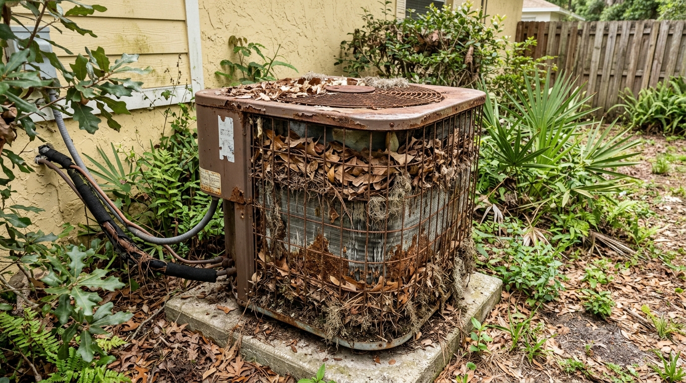 Corroded Rusted Condenser Unit Before Replacement